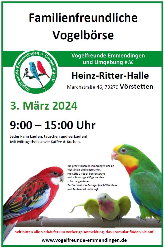 Vogelbörse 2024 Vogelfreunde Emmendingen und Umgebung e.V.